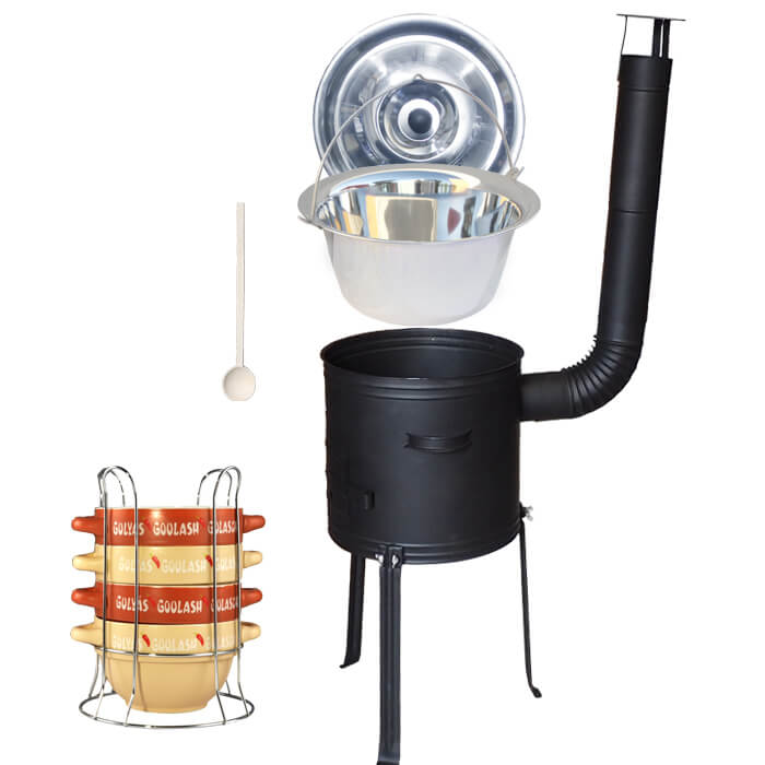Nerezový kotlík 22 L (0,8 mm) INOX + misky na guláš 4 ks + žiaruvzdorná kotlina 42 PLUS 700