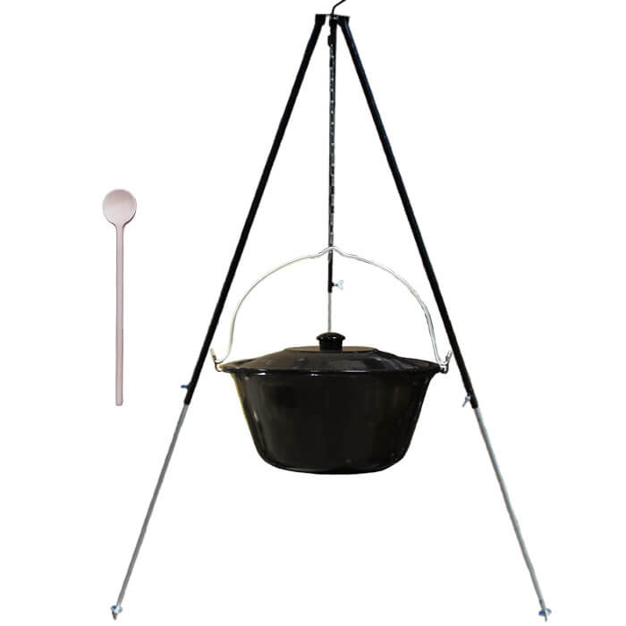 Smaltovaný kotlík 50 L + pokrievka + teleskopická trojnožka 1,7 m