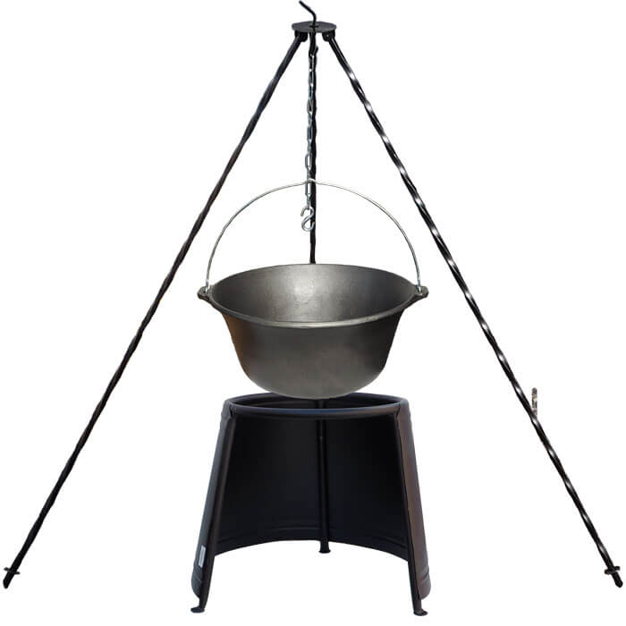 Liatinový kotlík 16 L + chránič plameňa 43 cm + trojnožka 1,2 m