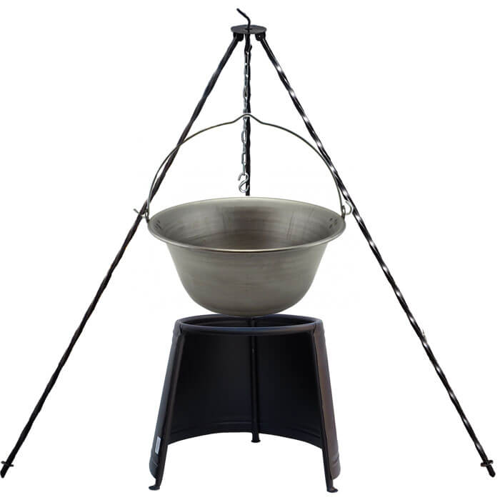 Železný kotlík 14 L (0,75 mm) + chránič plameňa 37 cm + trojnožka 1,2 m