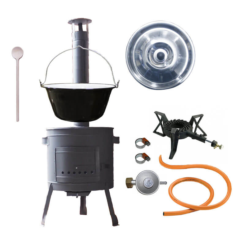 Smaltovaný kotlík (1,2 mm) 25 L + liatinový horák 5,5 kW + nízka kotlina 42 PLUS 600 + nerezová pokrievka INOX