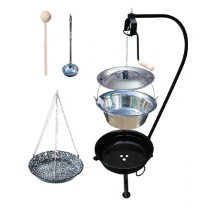 Nerezový kotlík 20 L (1,2 mm) INOX + smaltovaná panvica + ohnisko so stojanom a s poistnou kladkou VAR