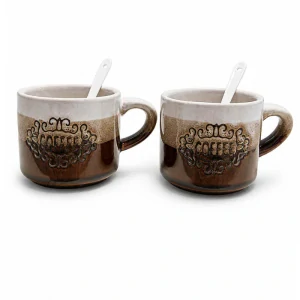 Keramické poháre na kávu 150 ml COFFEE s lyžičkami 2 ks
