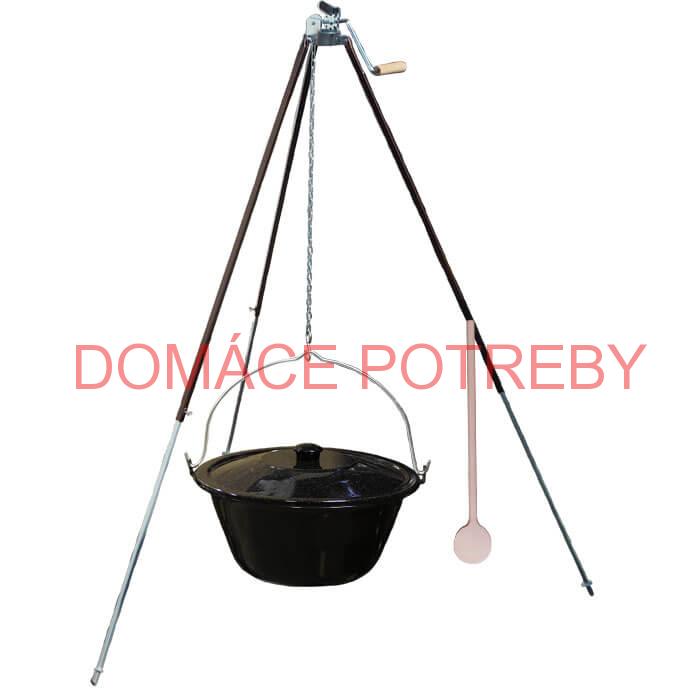 Smaltovaný kotlík 20 L (1,2 mm) + teleskopická trojnožka s poistnou kladkou + pokrievka