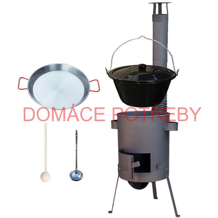 Smaltovaný kotlík 16 L + Paella oceľová panvica 42 cm + žiaruvzdorná kotlina 39 PLUS 600 s roštom na popol 4 mm