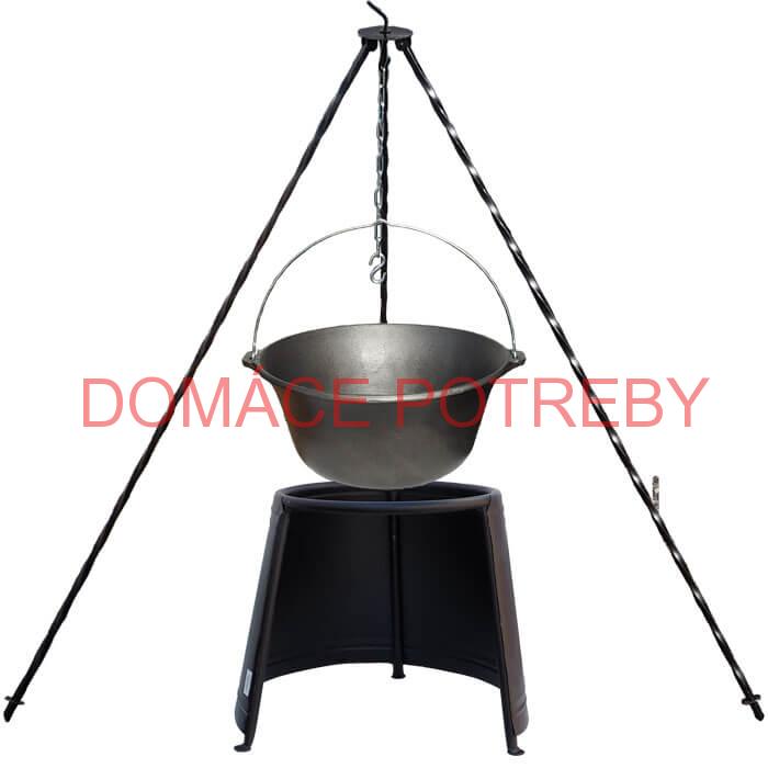 Liatinový kotlík 10,8 L + chránič plameňa 37 cm + trojnožka 1,2 m