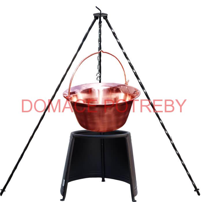 Medený kotlík 10 L (1,2 mm) + chránič plameňa 37 cm + trojnožka 1,2 m