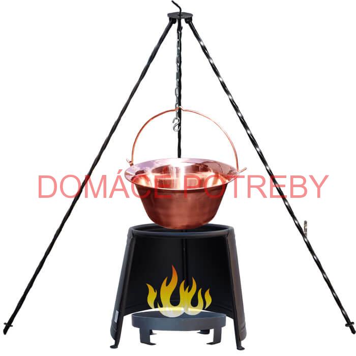 Medený kotlík 10 L (1,2 mm) + chránič plameňa 37 cm + ohnisko 36 cm + trojnožka 1,2 m