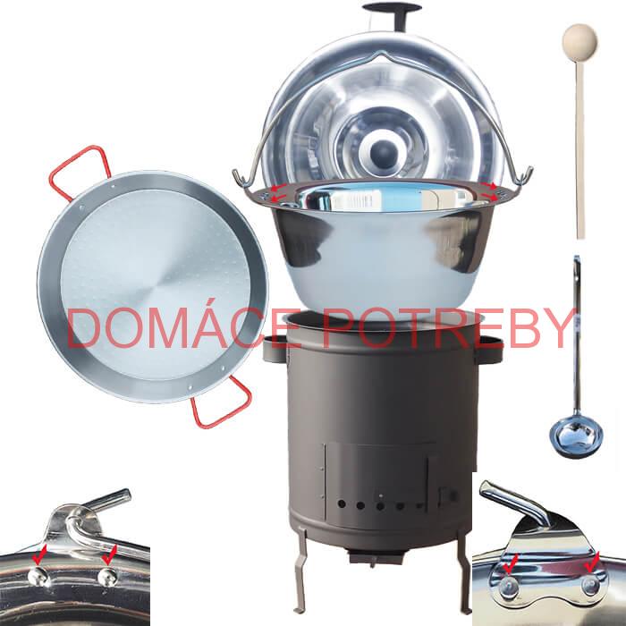 Nerezový kotlík 15 L (0,8 mm) zosilnený s nitmi + Paella panvica 38 cm + hrubostenná (1,5 mm) žiaruvzdorná kotlina 36 PLUS 600