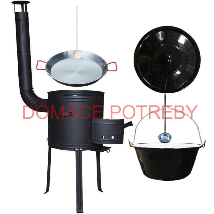 Smaltovaný kotlík 13 L (1,2 mm) + Paella panvica 38 cm + kotlina s vysokými nožičkami 36 cm, žiaruvzdorná farba Plus 700