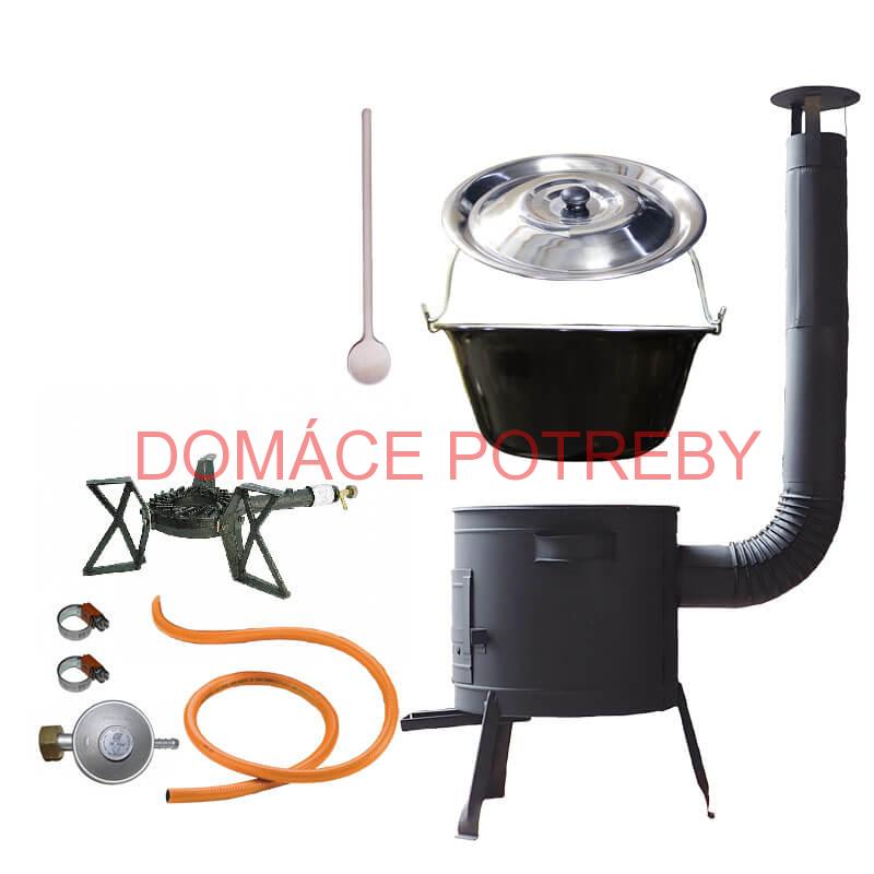 Smaltovaný kotlík (1,2 mm) 25 L + liatinový horák 5,5 kW + nízka kotlina 42 PLUS 600 + nerezová pokrievka INOX