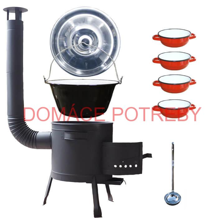 Smaltovaný kotlík 30 L + selské misky 4 ks + nízka žiaruvzdorná kotlina 45 cm PLUS 600