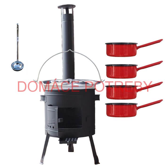 Nerezový kotlík 22 L (0,8 mm) INOX + smaltované rajnice 4 ks + nízka žiaruvzdorná kotlina 42 cm PLUS 600