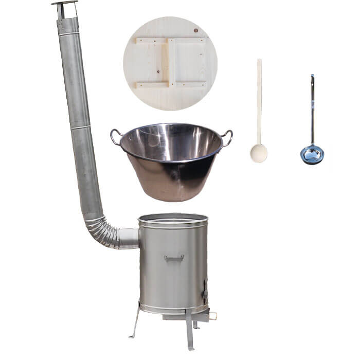 Zabíjačkový nerezový kotol 100 L + nerezová kotlina 60 cm + vareška a naberačka