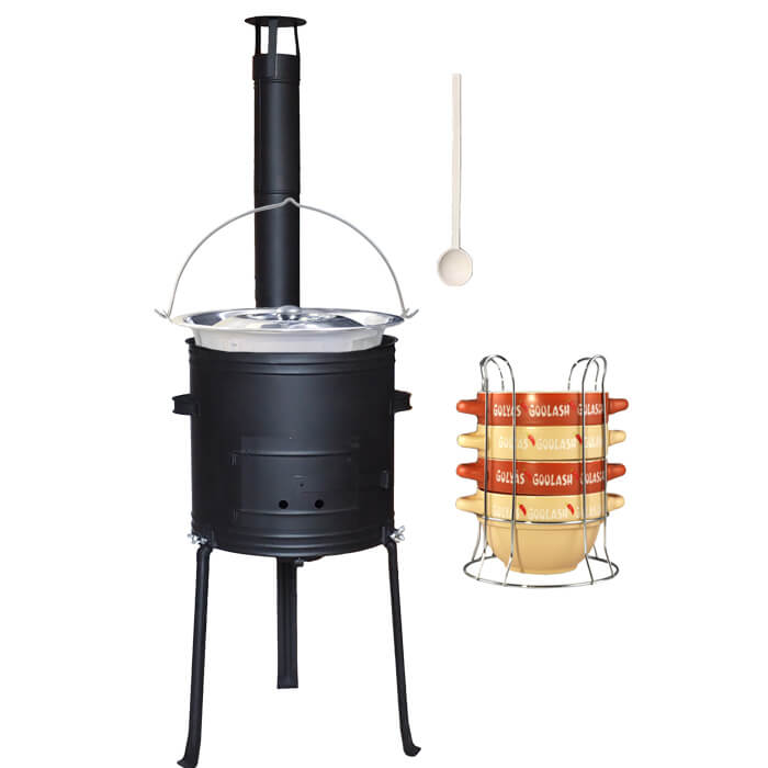 Nerezový kotlík 22 L (0,8 mm) INOX + misky na guláš 4 ks + žiaruvzdorná kotlina 42 PLUS 700