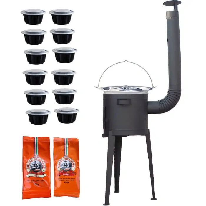 Nerezový kotlík 22 L (0,8 mm) INOX + vysoká žiaruvzdorná  kotlina 42 cm PLUS 600 + misky 12 ks + 2 x korenie na guláš 100 g