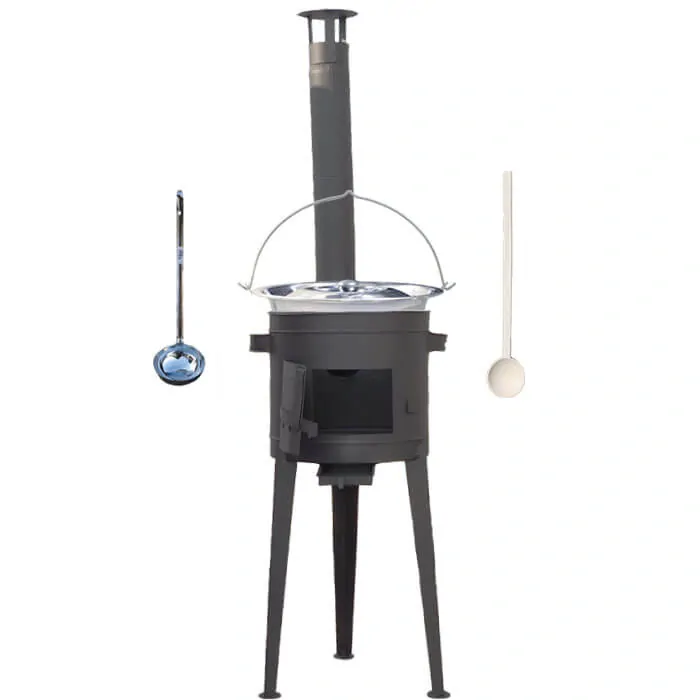 Nerezový kotlík 20 L (1,2 mm) INOX + vysoká žiaruvzdorná kotlina (1,5 mm) HODO 42 cm PLUS 600 + vareška + naberačka