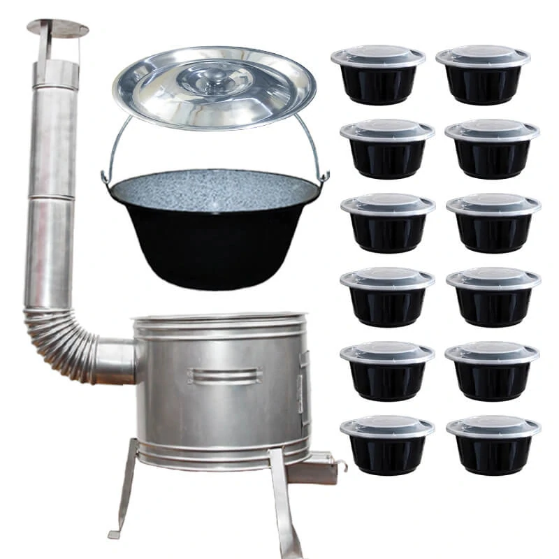 Smaltovaný kotlík 25 L + Nerezová kotlina 42 INOX + misky 12 ks