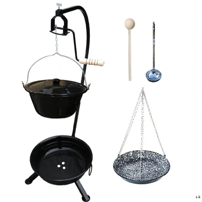 Smaltovaný kotlík 30 L (1,2 mm) + smaltovaná panvica + prenosné ohnisko