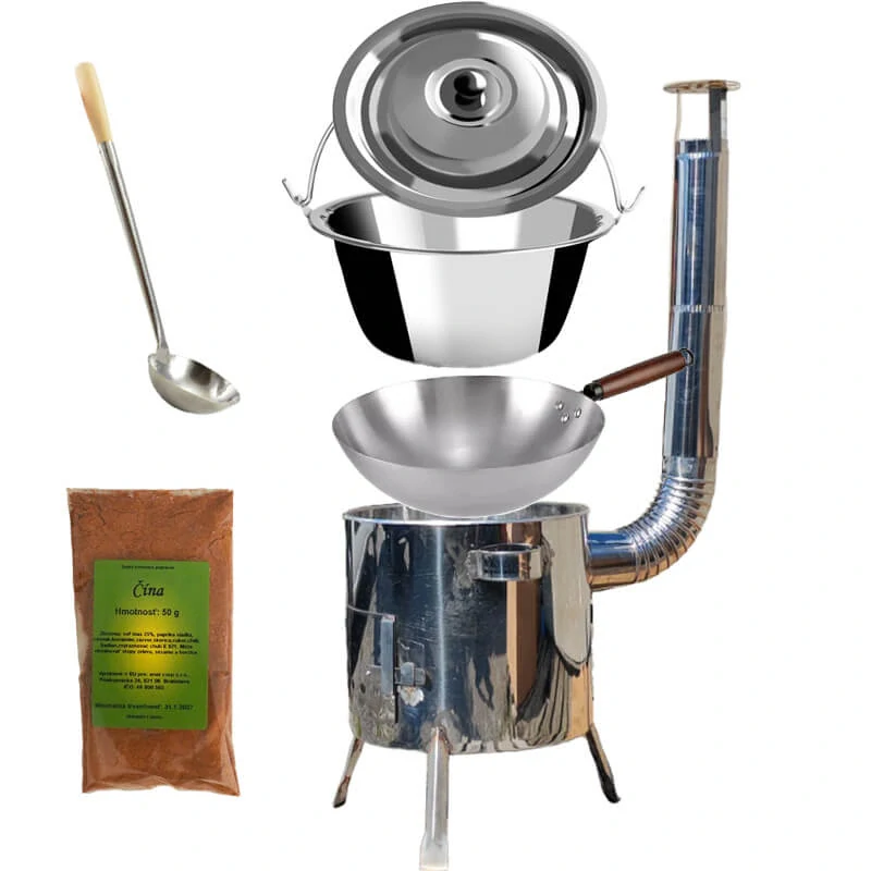 Nerezový kotlík 10 L (0,8 mm) + nerezová kotlina 31 INOX LUSTRO + Wok + korenie 50 g