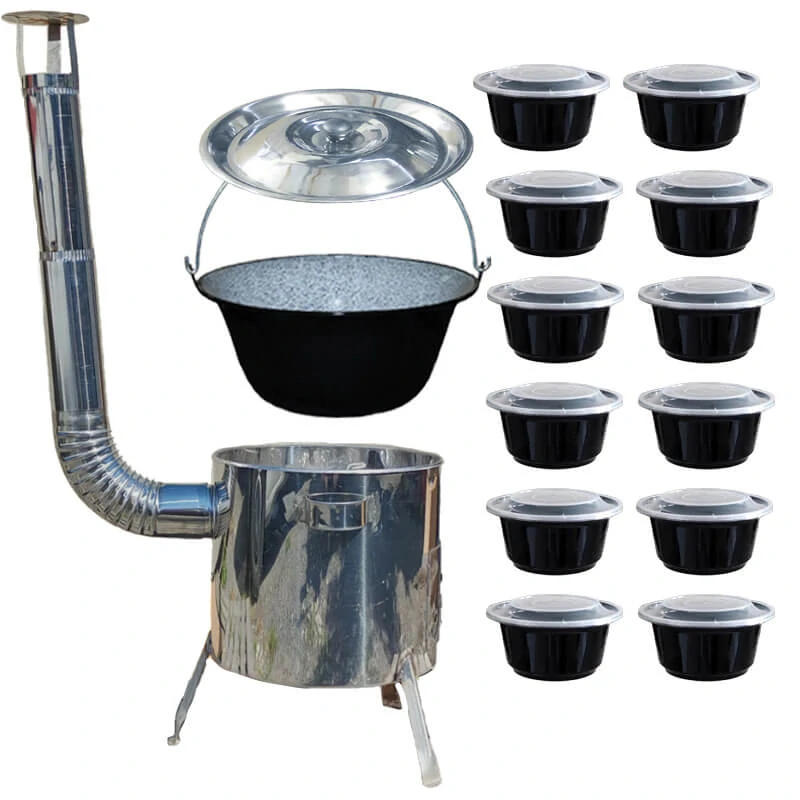 Smaltovaný kotlík 13 L + Nerezová kotlina 36 INOX LUSTRO + misky 12 ks