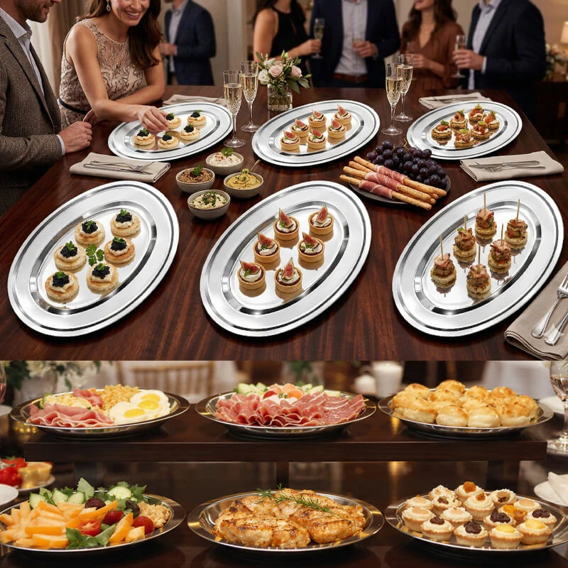Nerezové podnosy pre catering – set 6 ks (45,5cm) - Servíruj s istotou a štýlom