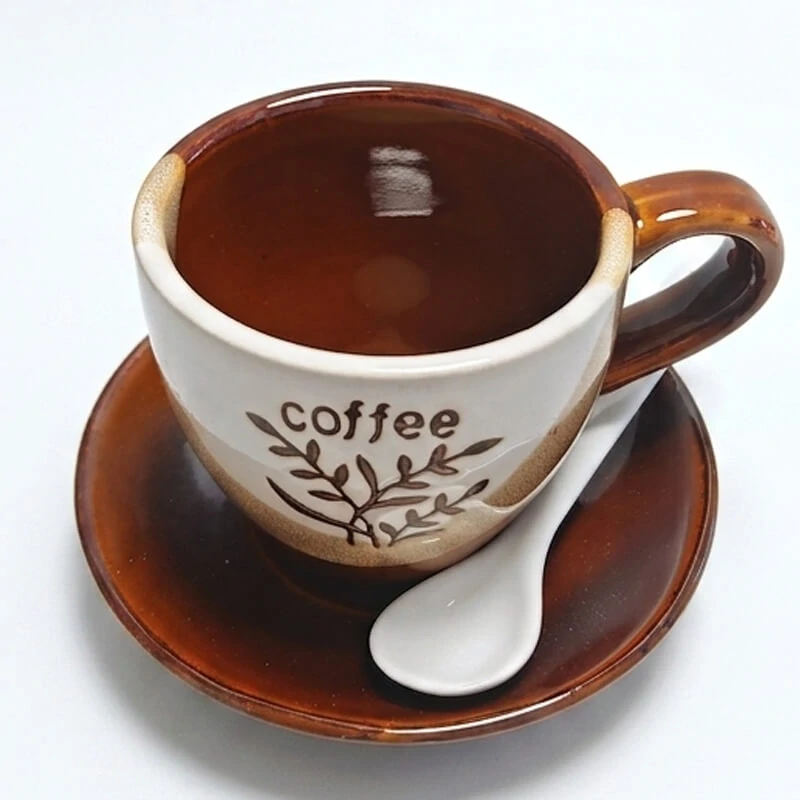 Keramický pohár na kávu 100 ml s podšálkou a lyžičkou COFFEE