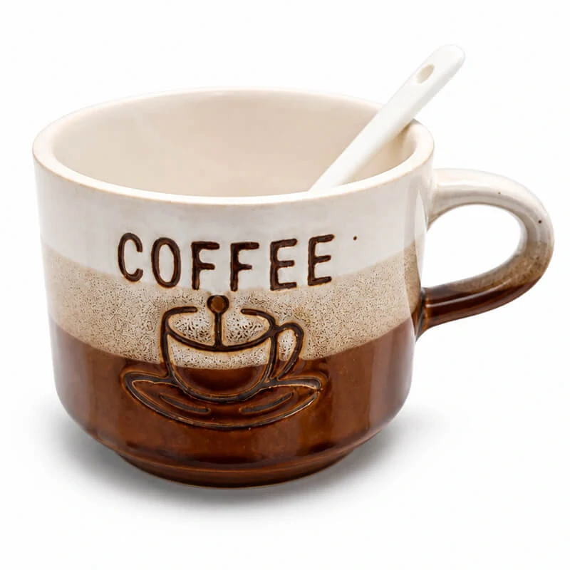 Keramický pohár na kávu 150 ml COFFEE s lyžičkou 1 ks