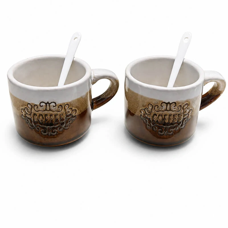 Keramické poháre na kávu 150 ml COFFEE s lyžičkami 2 ks