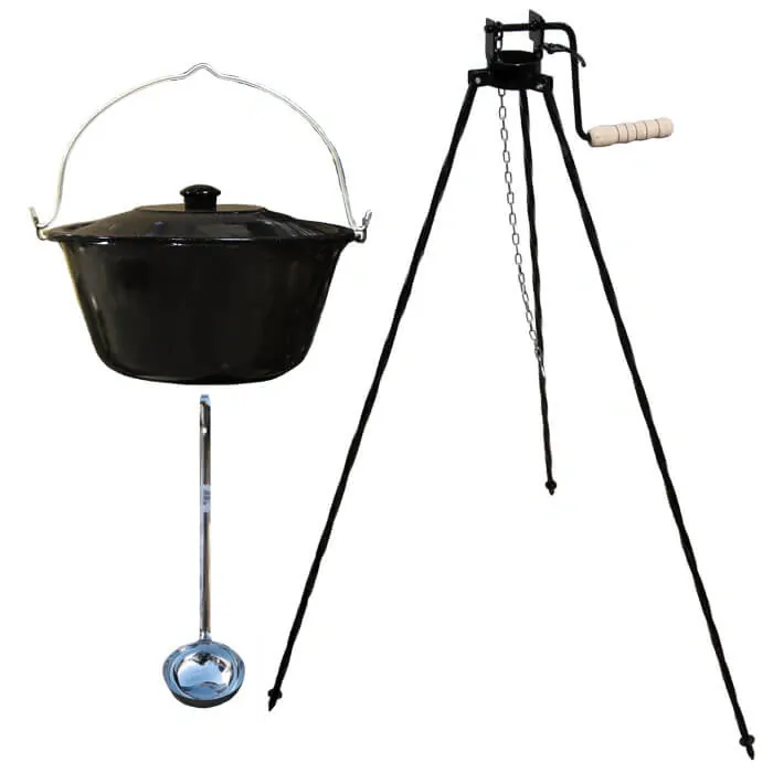 Smaltovaný kotlík 25 L + pokrievka + stojan s kladkou VAR
