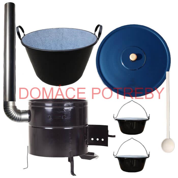 Zabíjačkový smaltovaný kotol 80 L + kovová kotlina 58 cm + 2 servírovacie kotlíky