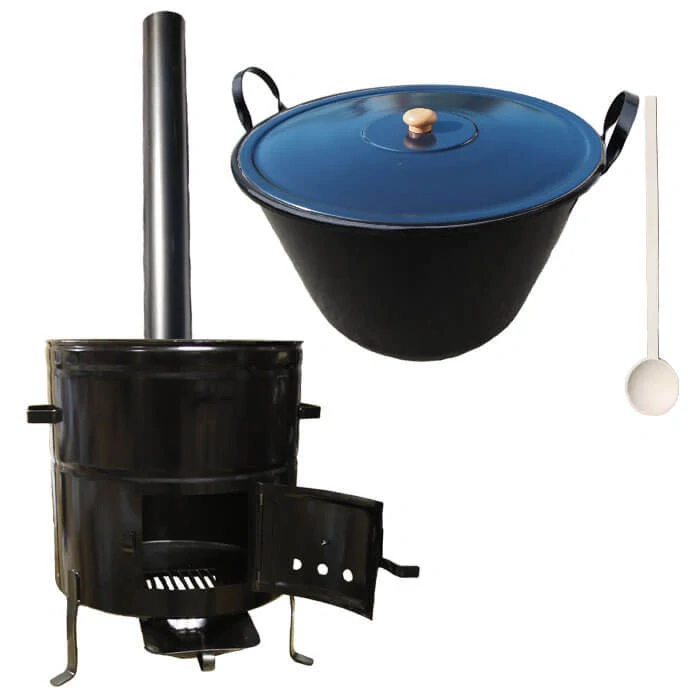 Zabíjačkový smaltovaný kotol 80 L + kovová kotlina 58 cm + dymovod