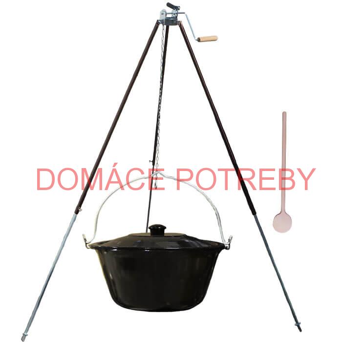 Smaltovaný kotlík 16 L (1,2 mm) + teleskopická trojnožka s poistnou kladkou + pokrievka