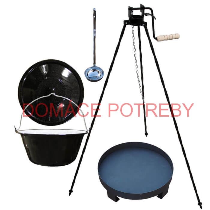 Smaltovaný kotlík 16 L (1,2 mm) + Ohnisko + stojan s kladkou VAR