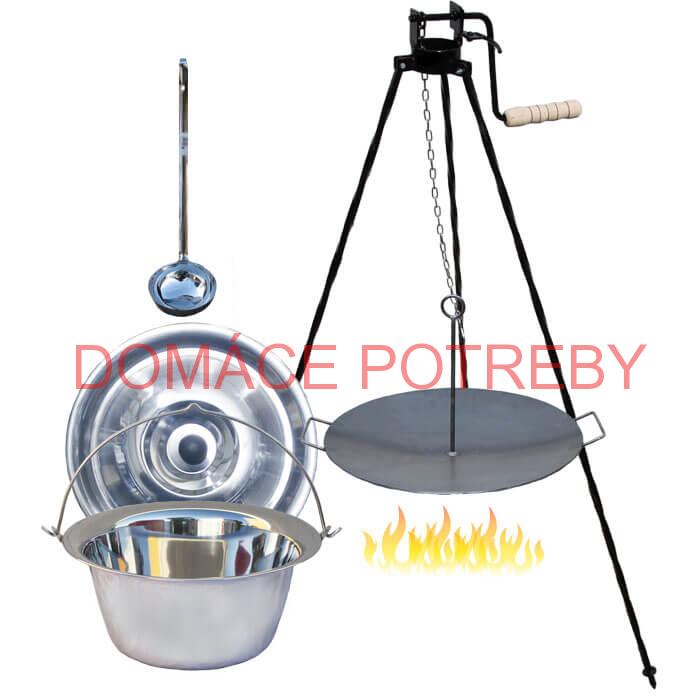 Antikorový kotlík 22 L (0,8 mm) + panvica na grilovanie a stojan s kladkou VAR