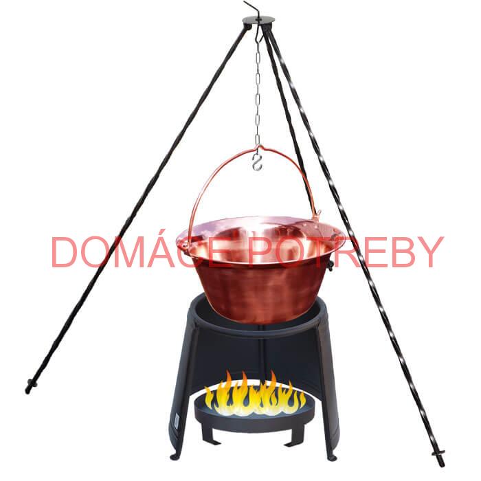 Medený kotlík 10 L (1,2 mm) + chránič plameňa 37 cm + ohnisko 36 cm + trojnožka 1,2 m