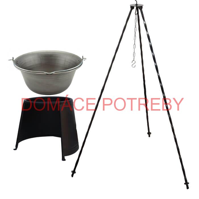 Železný kotlík 6 L (0,75 mm) + chránič plameňa 32 cm + trojnožka 1,2 m