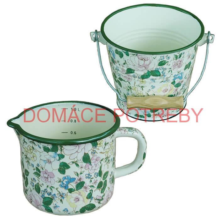 Smaltovaný hrnček s výlevkou 1 L+ vedro 1 L DECOR