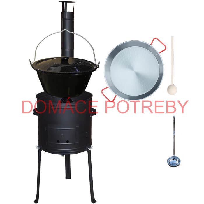Smaltovaný kotlík 13 L (1,2 mm) + Paella panvica 38 cm + kotlina s vysokými nožičkami 36 cm, žiaruvzdorná farba Plus 700