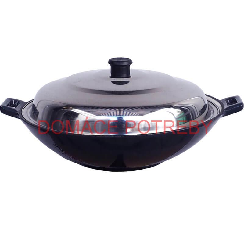 Liatinový wok – smaltovaný povrch 37 cm + nerezová pokrievka