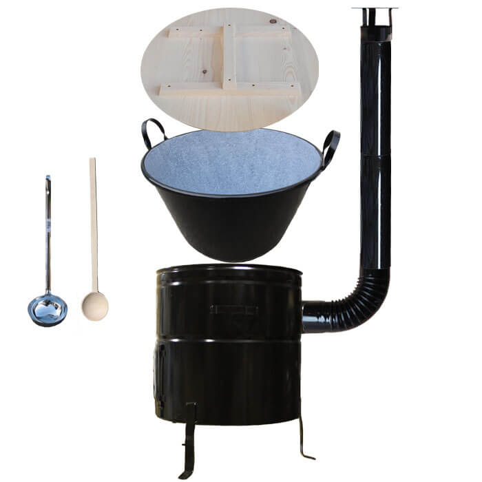 Smaltovaný kotol 100 L + kovová kotlina 60 cm + vareška a naberačka BIG PARTY