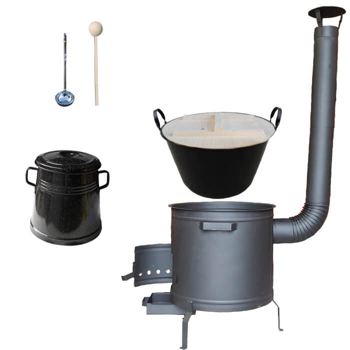 Smaltovaný kotol 100 L + žiaruvzdorná kotlina 60 cm PLUS 600 + Nádoba na masť 10 L