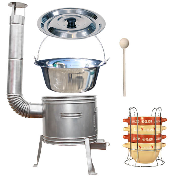 Nerezový kotlík 22 L (0,8 mm) INOX + misky na guláš 4 ks + nerezová kotlina 42 cm TOPLUX
