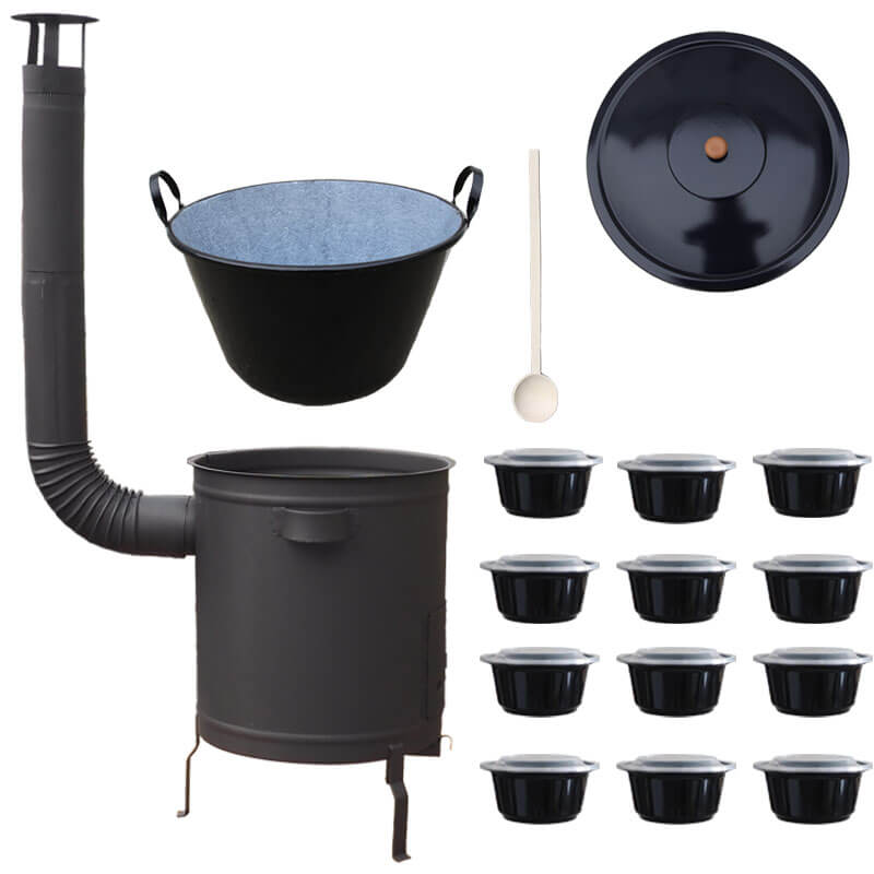 Smaltovaný kotol 60 L + hrubostenná kotlina 53 cm (1,5 mm) STRONG PLUS 600 + misky 12 ks