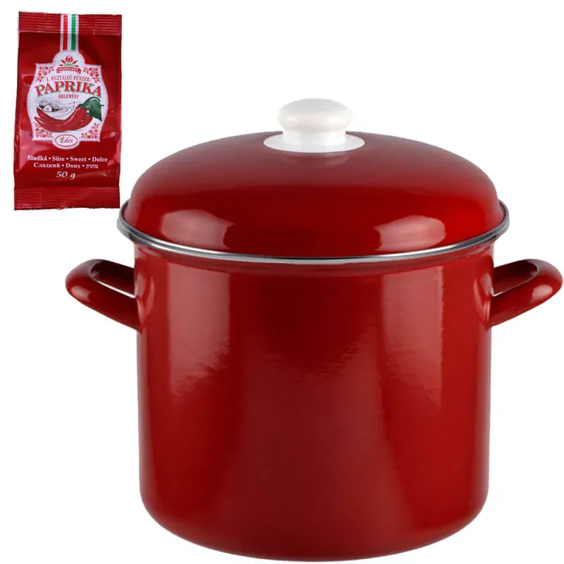 Smaltovaný hrniec s pokrievkou 10,4 L červený + sladká paprika GURMÁN 50 g