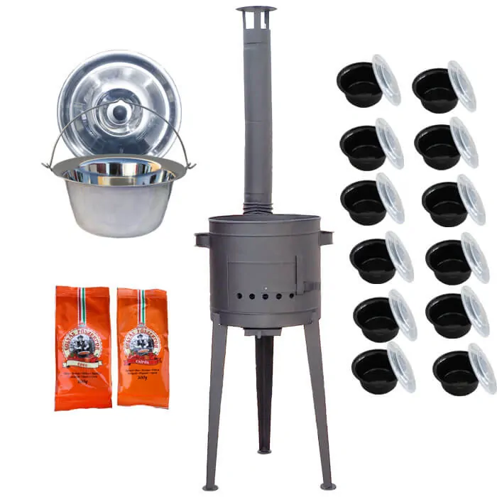 Nerezový kotlík 22 L (0,8 mm) INOX + vysoká žiaruvzdorná  kotlina 42 cm PLUS 600 + misky 12 ks + 2 x korenie na guláš 100 g