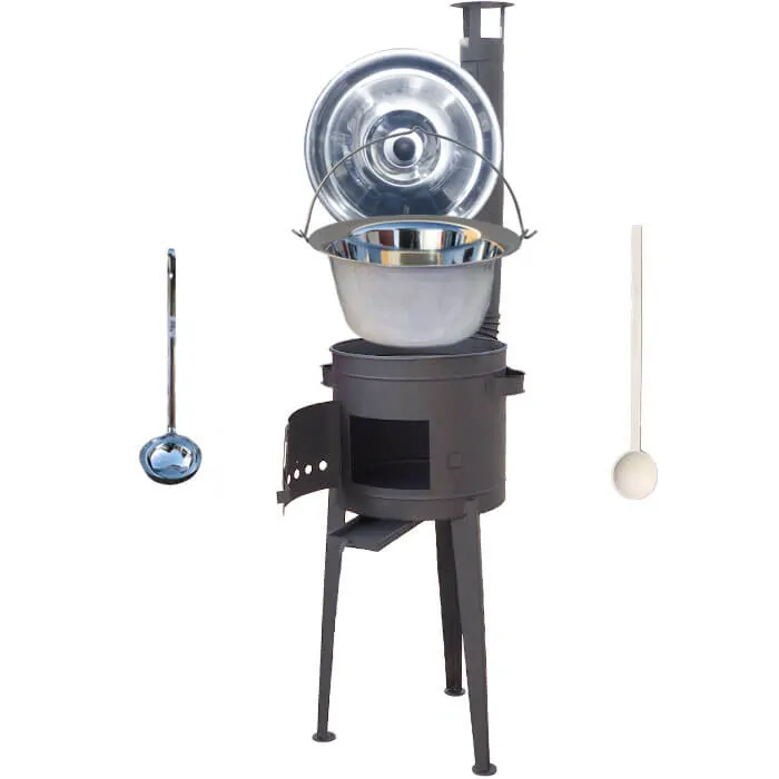 Nerezový kotlík 20 L (1,2 mm) INOX + vysoká žiaruvzdorná kotlina (1,5 mm) HODO 42 cm PLUS 600 + vareška + naberačka