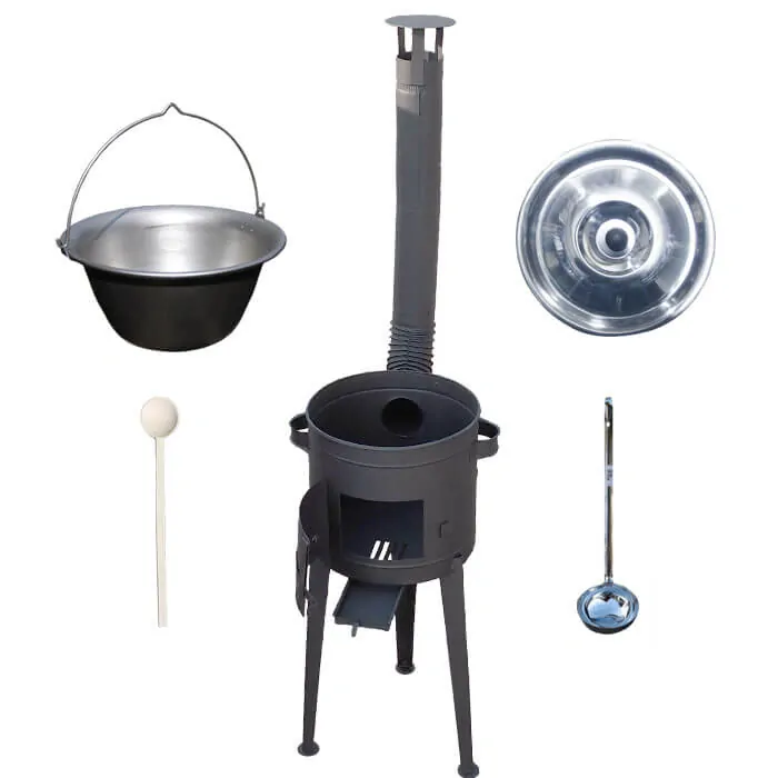 Nerezový kotlík 20 L (1,5 mm) + vysoká žiaruvzdorná kotlina (1,5 mm) HODO 42 cm PLUS 600 + vareška + naberačka