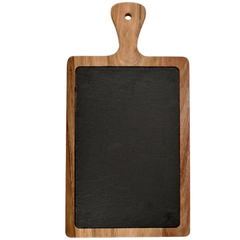 Servírovací podnos s bridlicovou doskou a rukoväťou z akáciového dreva 26 x 18 cm