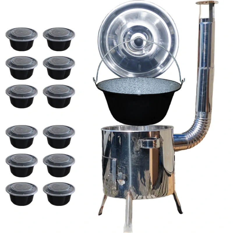 Smaltovaný kotlík 13 L + Nerezová kotlina 36 INOX LUSTRO + misky 12 ks